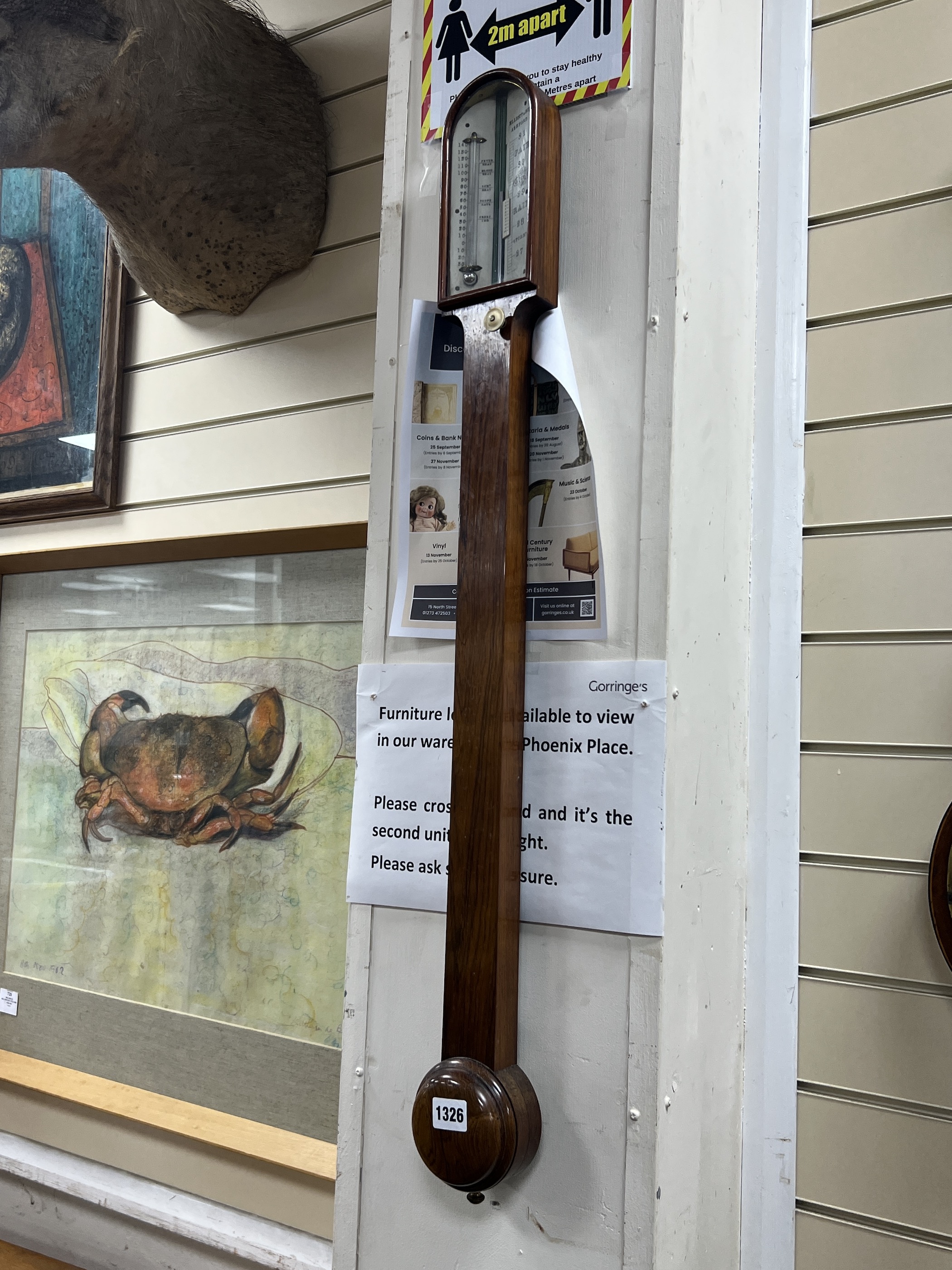 A Victorian Elliott & Son rosewood stick barometer, height 90cm